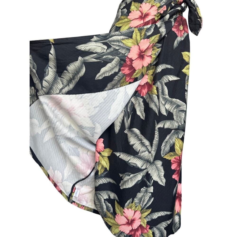 Tommy Bahama Silk Wool Tropical Floral Wrap Sarong Skirt XL Hawaiian Black Luau - Picture 8 of 9
